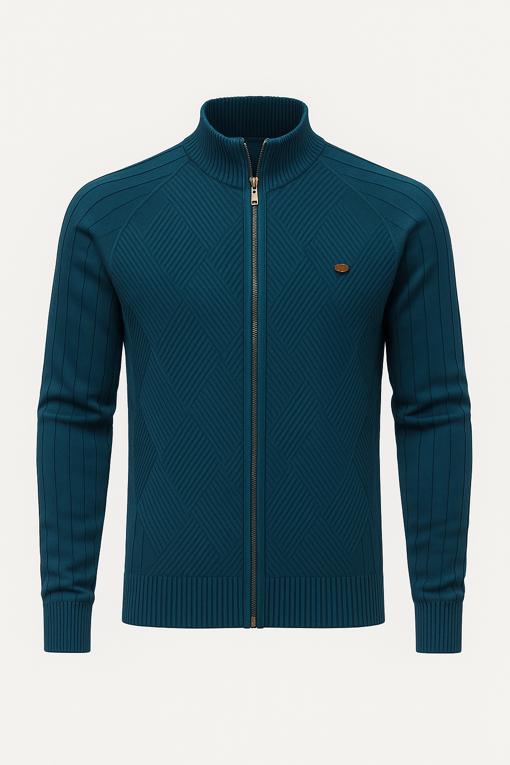 Everett | Men’s Wool Blend Knitted Jacket - High Collar - Ribbed Cuffs - Zipper Front