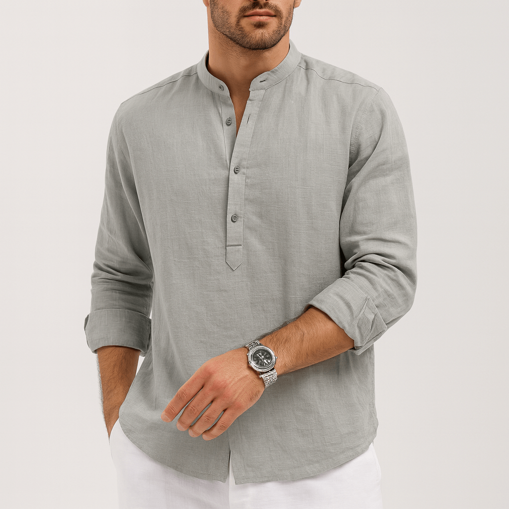 Stoneburry | Lightweight linen henley long sleeve shirt