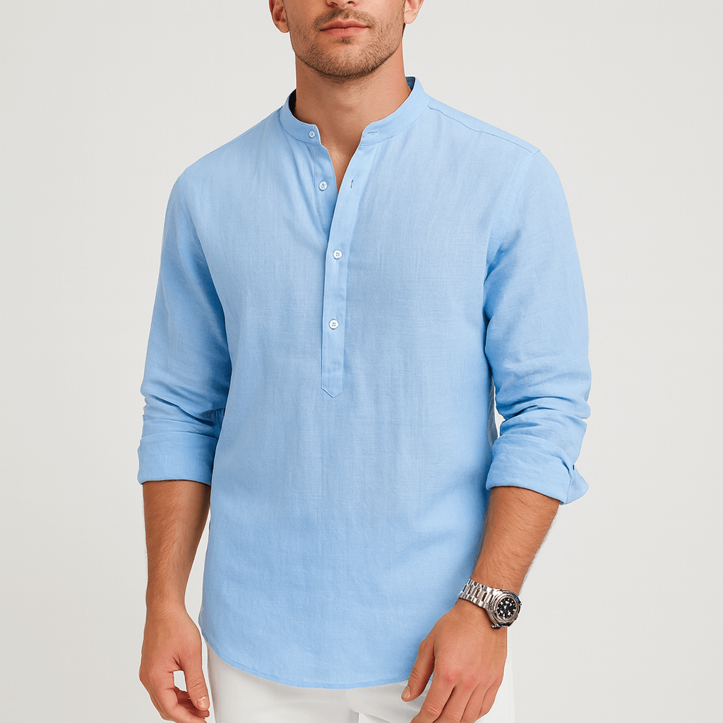 Stoneburry | Lightweight linen henley long sleeve shirt