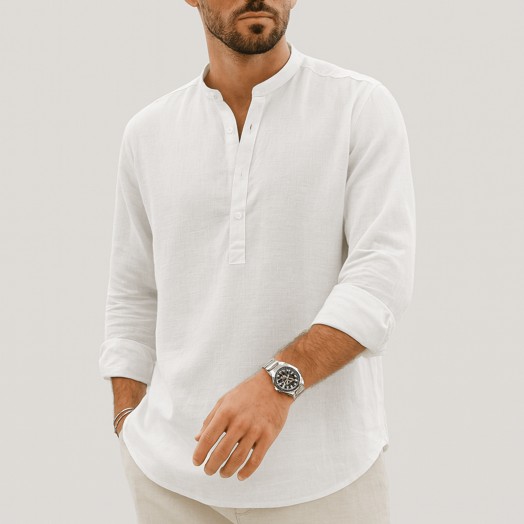Stoneburry | Lightweight linen henley long sleeve shirt