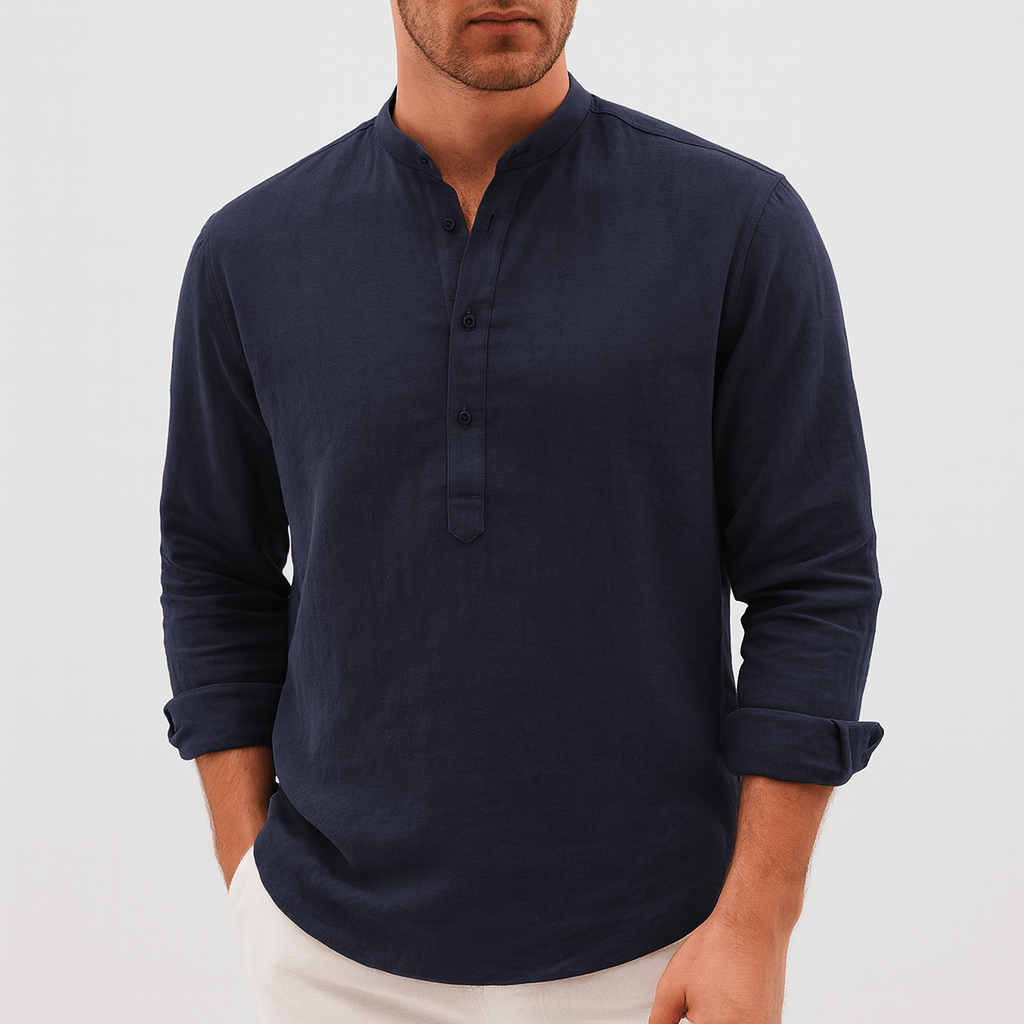 Stoneburry | Lightweight linen henley long sleeve shirt
