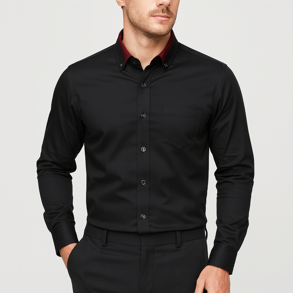 Stoneburry | Stretch fabric long sleeve shirt with fold-down collar