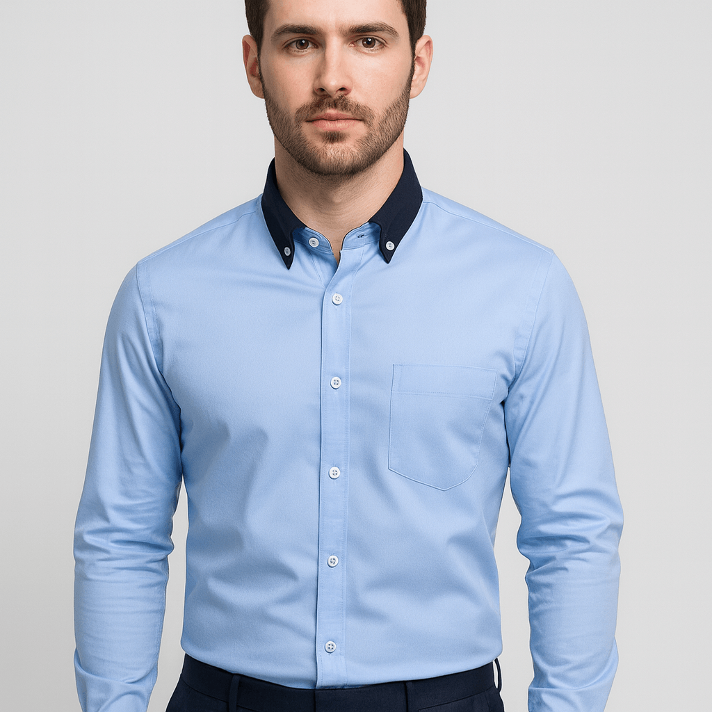Stoneburry | Stretch fabric long sleeve shirt with fold-down collar