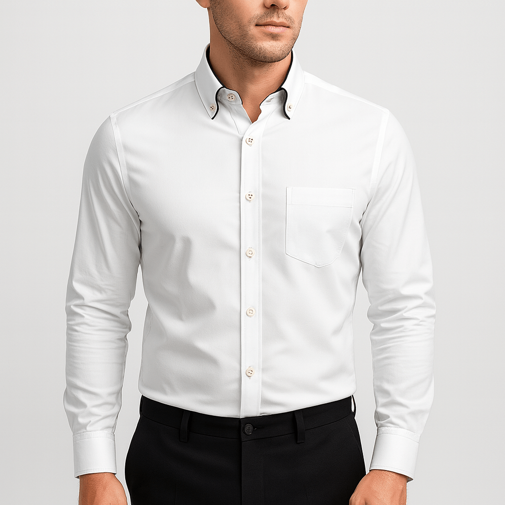 Stoneburry | Stretch fabric long sleeve shirt with fold-down collar