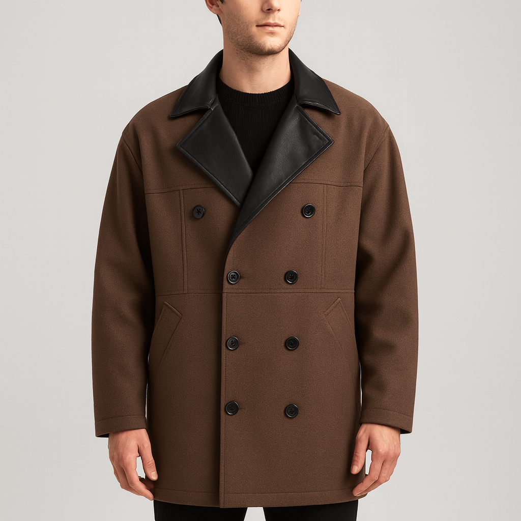 Stoneburry | Wool blend long coat with contrasting collar