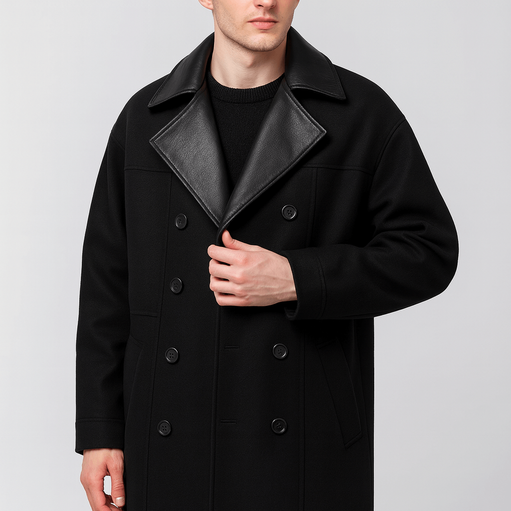 Stoneburry | Wool blend long coat with contrasting collar