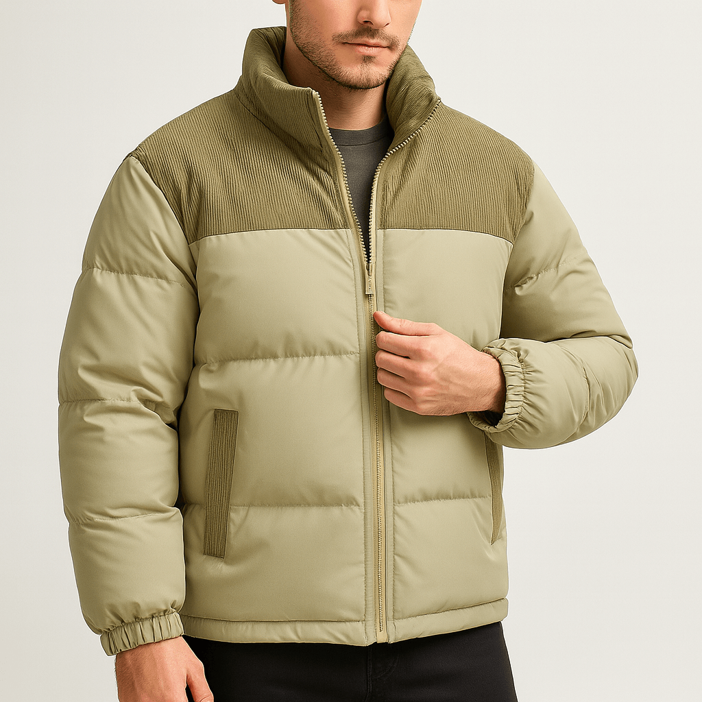 Stoneburry | Quilted insulation puffer jacket with corduroy yoke