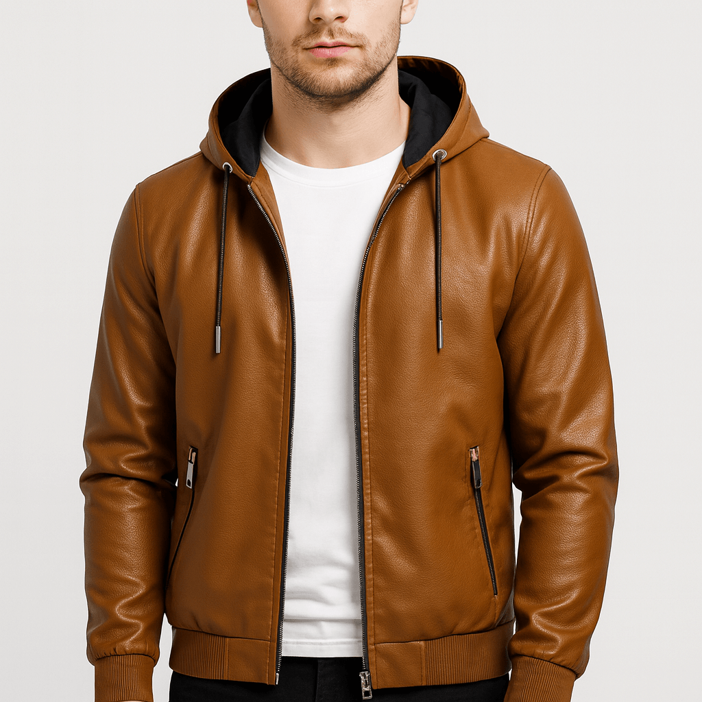 Stoneburry | Leather-like hooded jacket