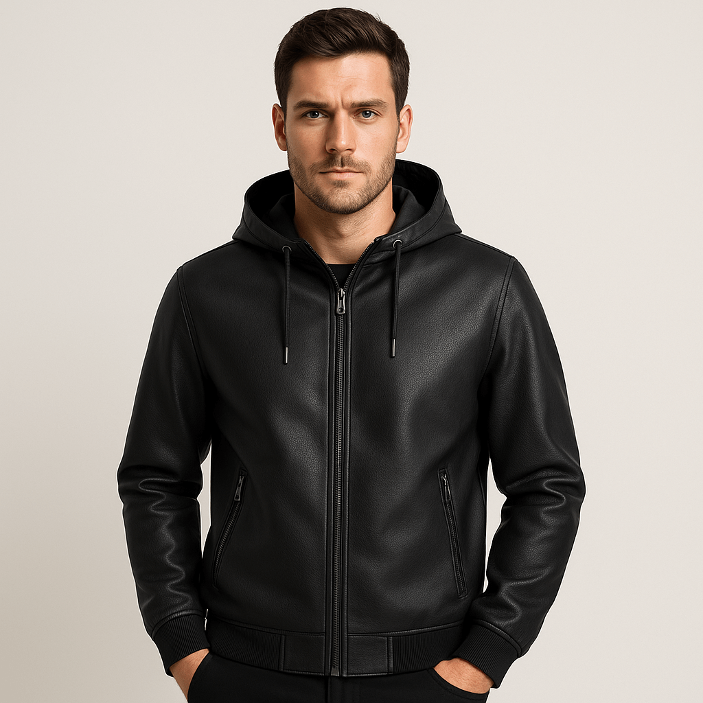 Stoneburry | Leather-like hooded jacket
