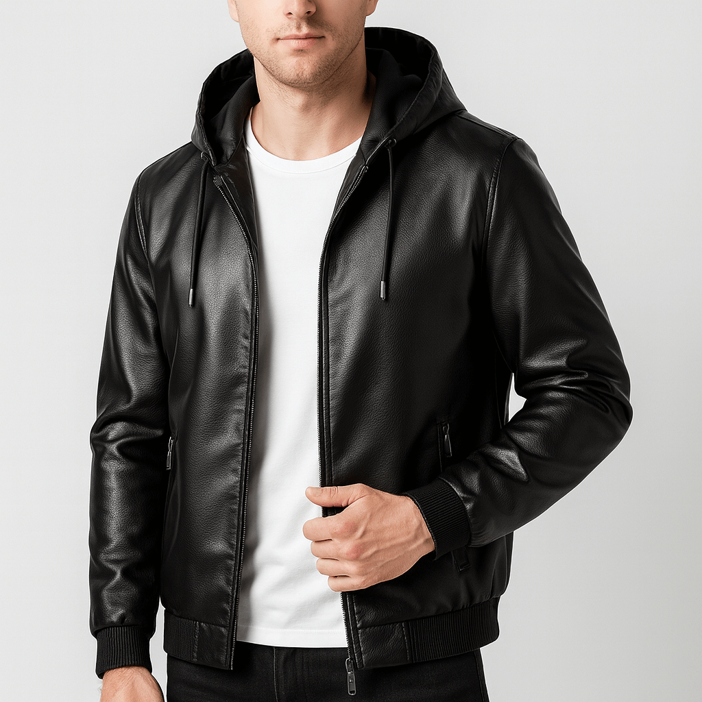 Stoneburry | Leather-like hooded jacket