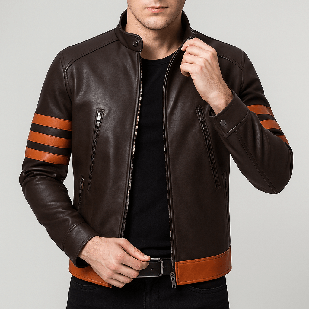 Stoneburry | Slim fit PU leather jacket with stand-up collar