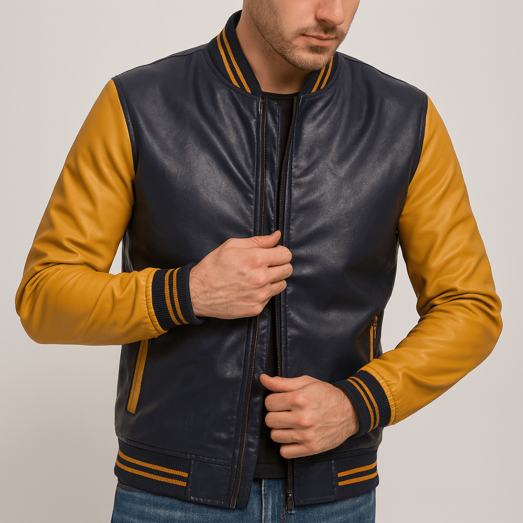 Stoneburry | Slim fit faux leather jacket with stand collar and ribbed trim