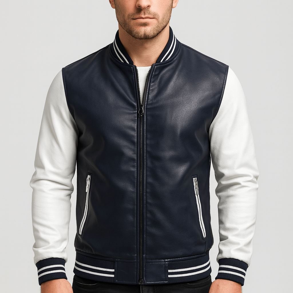 Stoneburry | Slim fit faux leather jacket with stand collar and ribbed trim