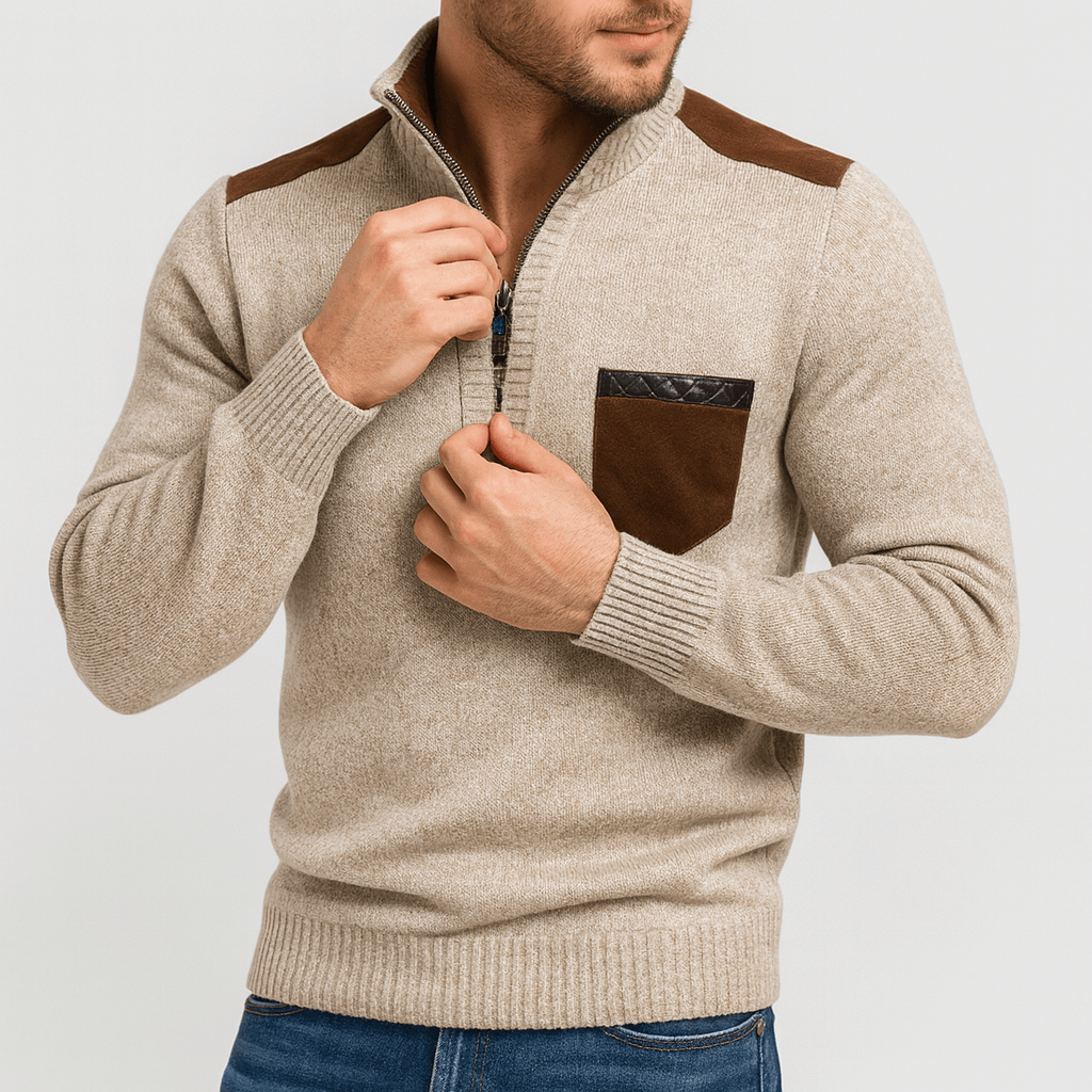 Stoneburry | Half-zip sweater with shoulder patches