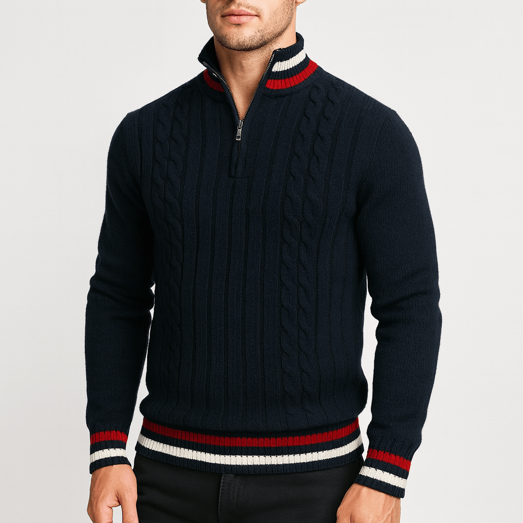 Stoneburry | Stand collar cable knit sweater