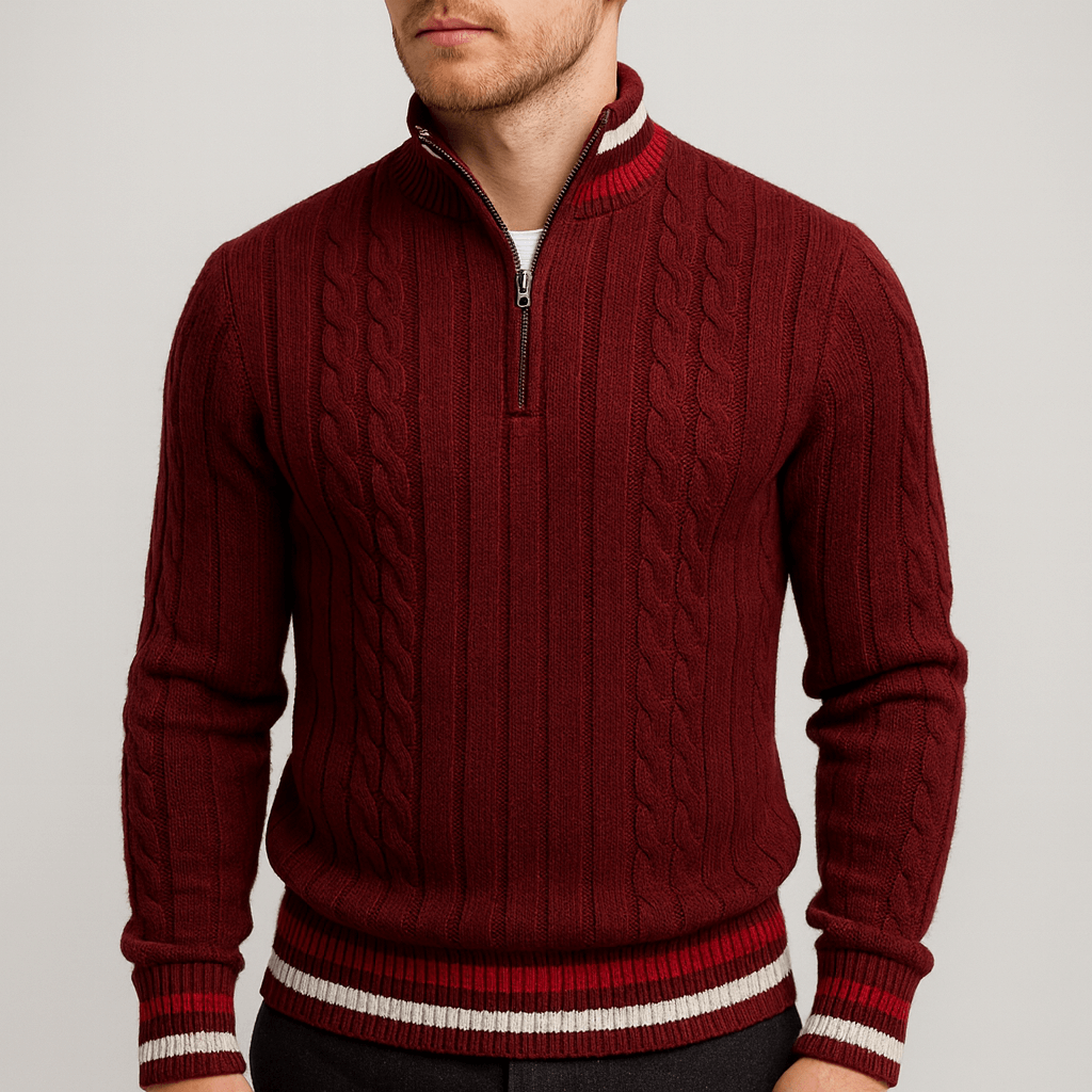 Stoneburry | Stand collar cable knit sweater