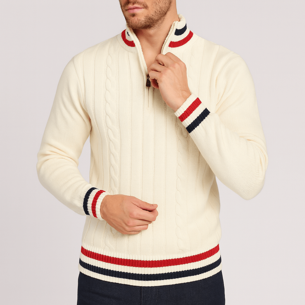 Stoneburry | Stand collar cable knit sweater