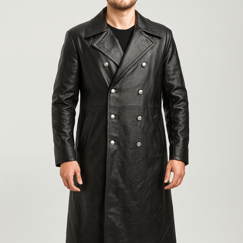 Stoneburry | Double-breasted PU leather trench coat