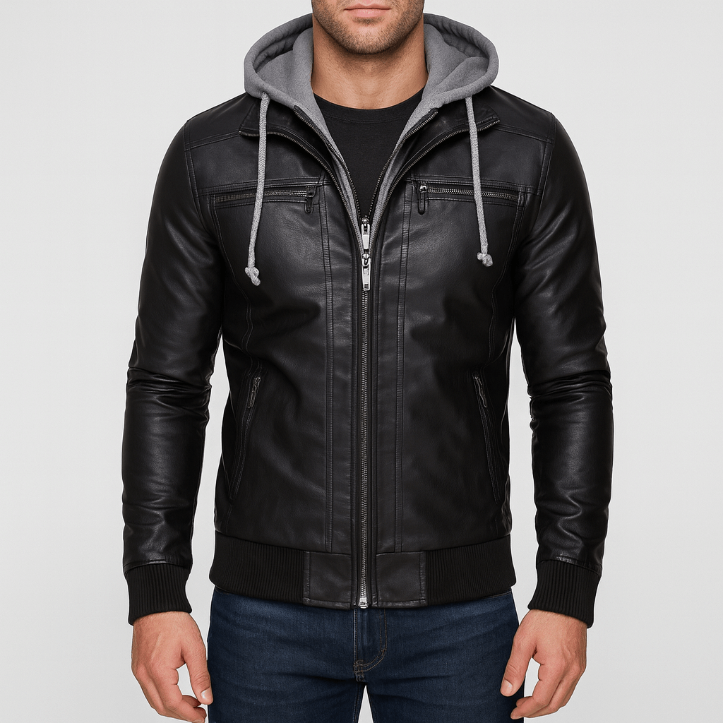Stoneburry | Faux Leather Hooded Jacket