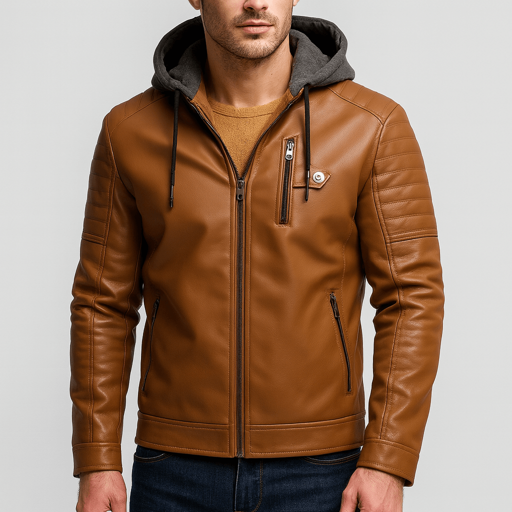 Stoneburry | PU Leather Hooded Coat