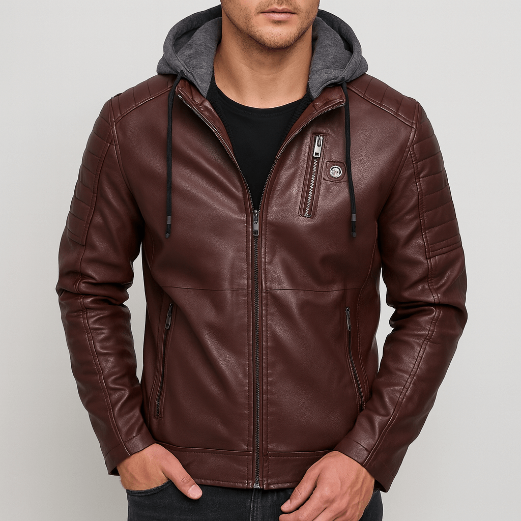 Stoneburry | PU Leather Hooded Coat