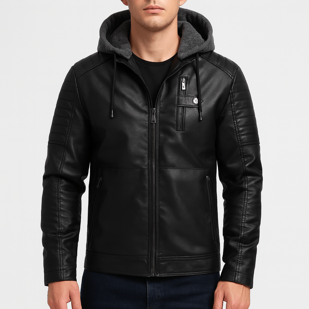 Stoneburry | PU Leather Hooded Coat