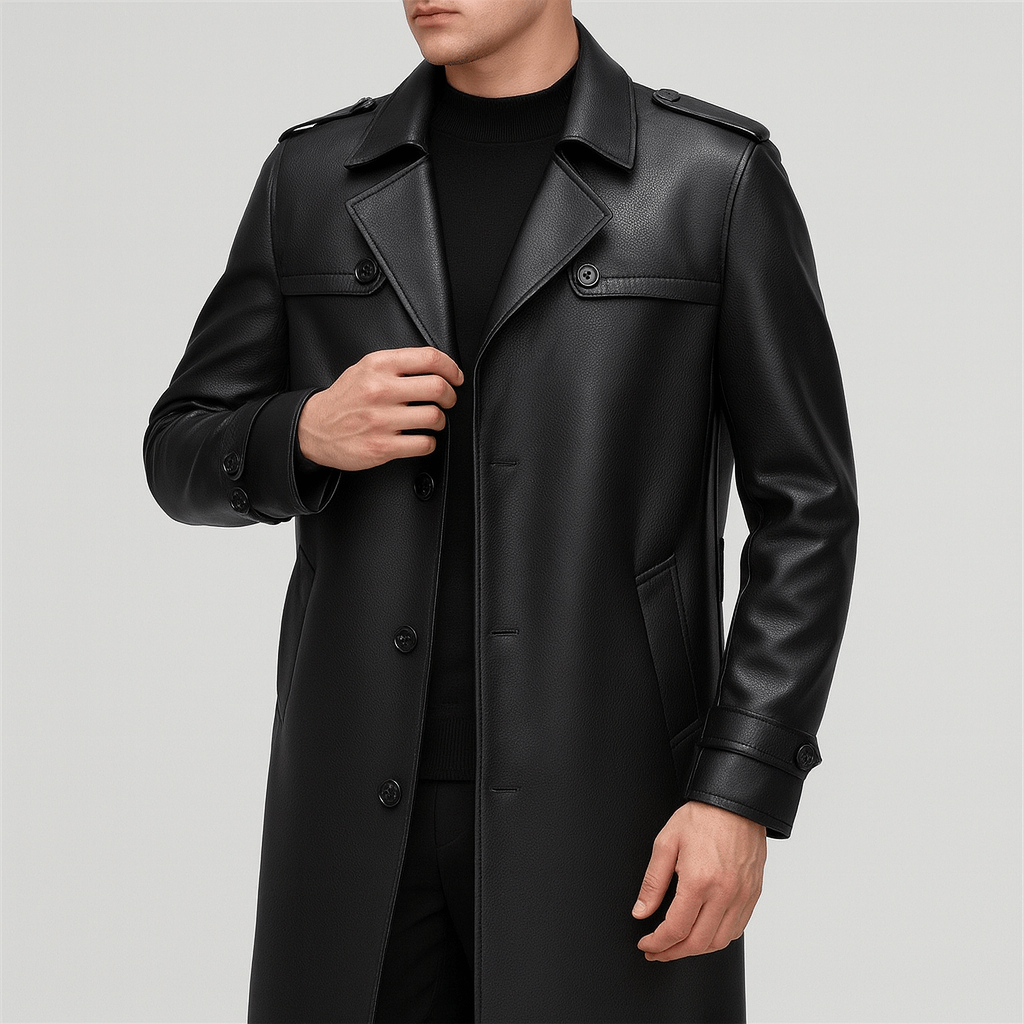 Stoneburry | Slim fit PU leather trench coat