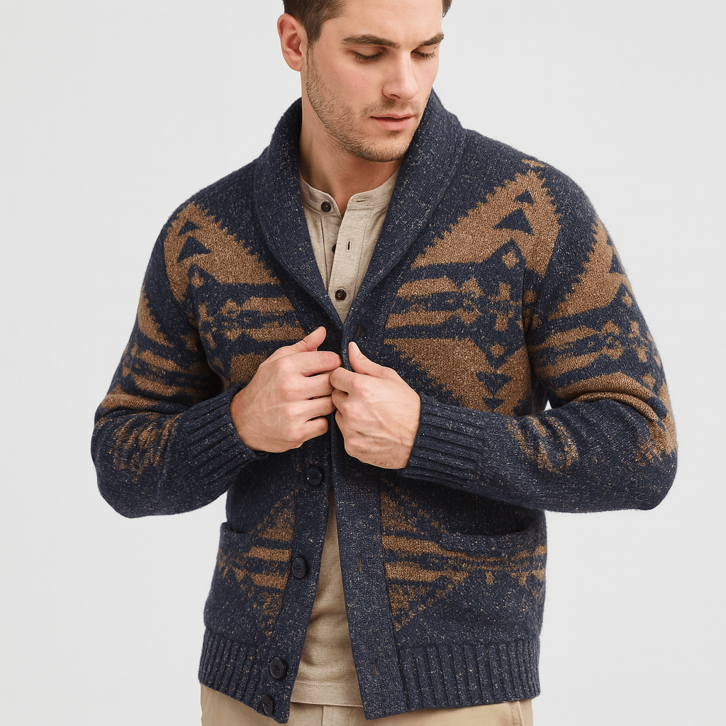 Stoneburry | Relaxed fit wool cardigan with geometric pattern