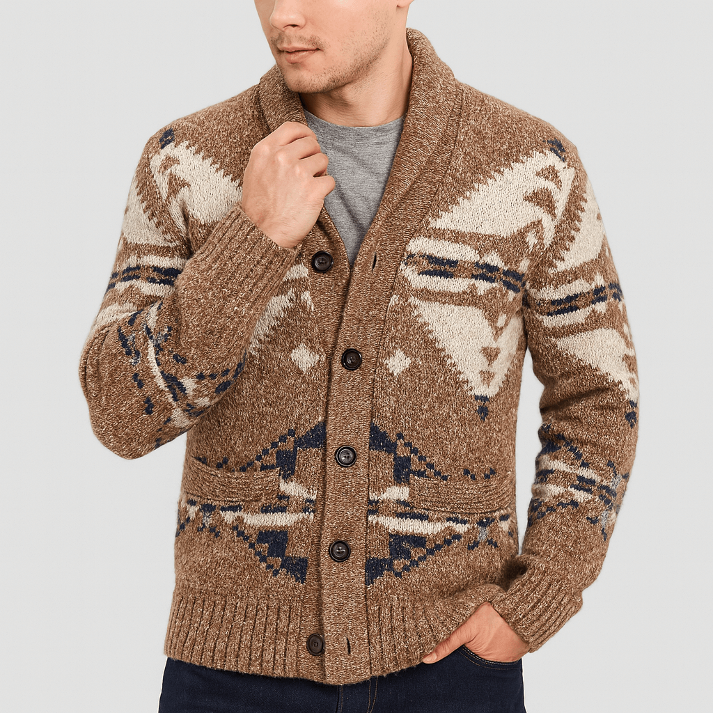 Stoneburry | Relaxed fit wool cardigan with geometric pattern