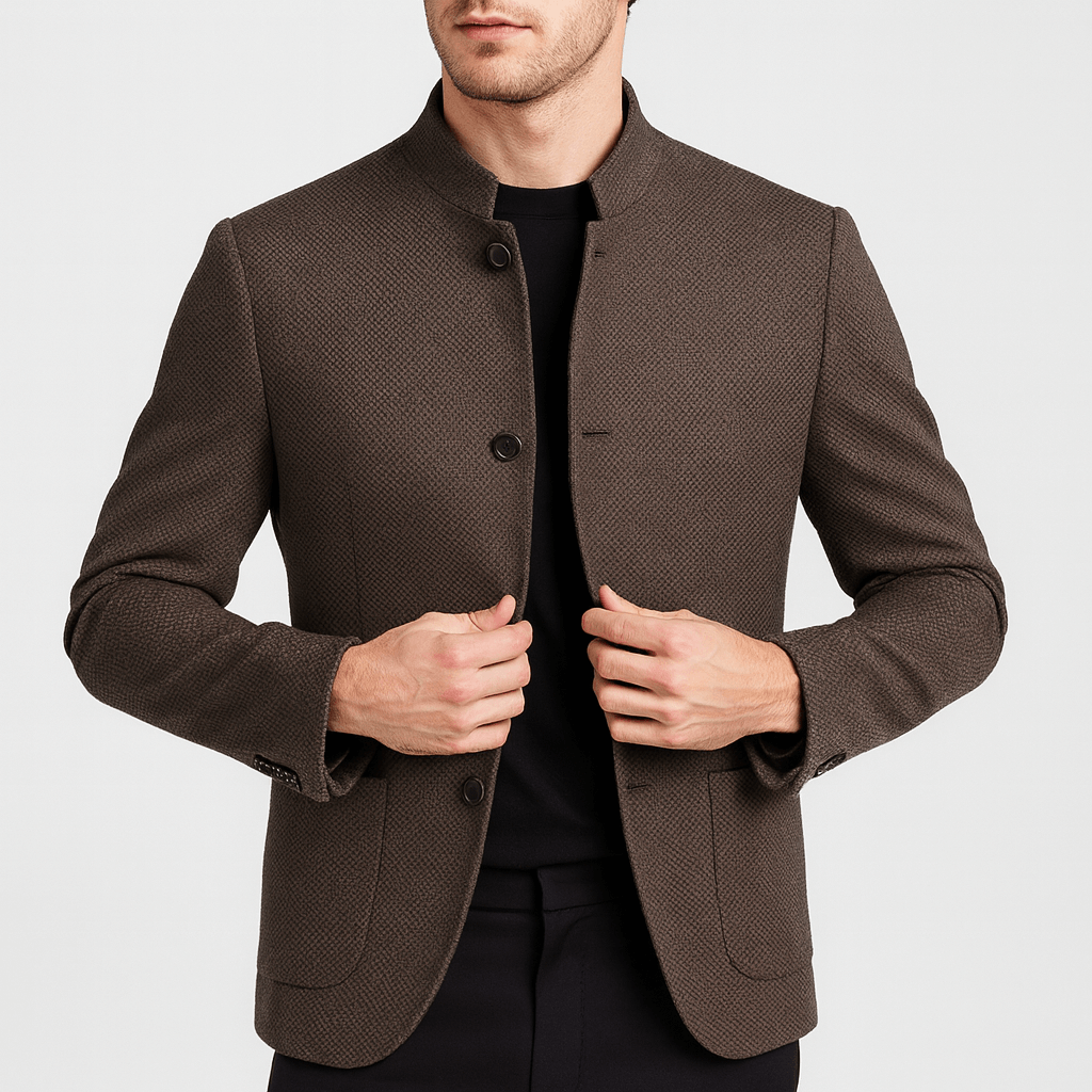 Stoneburry | Wool Blend Mandarin Collar Jacket