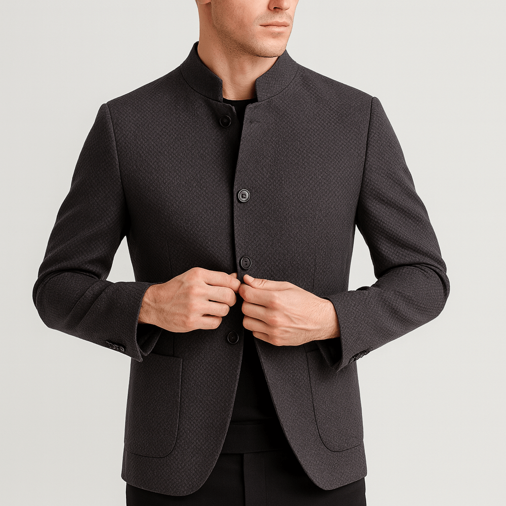 Stoneburry | Wool Blend Mandarin Collar Jacket