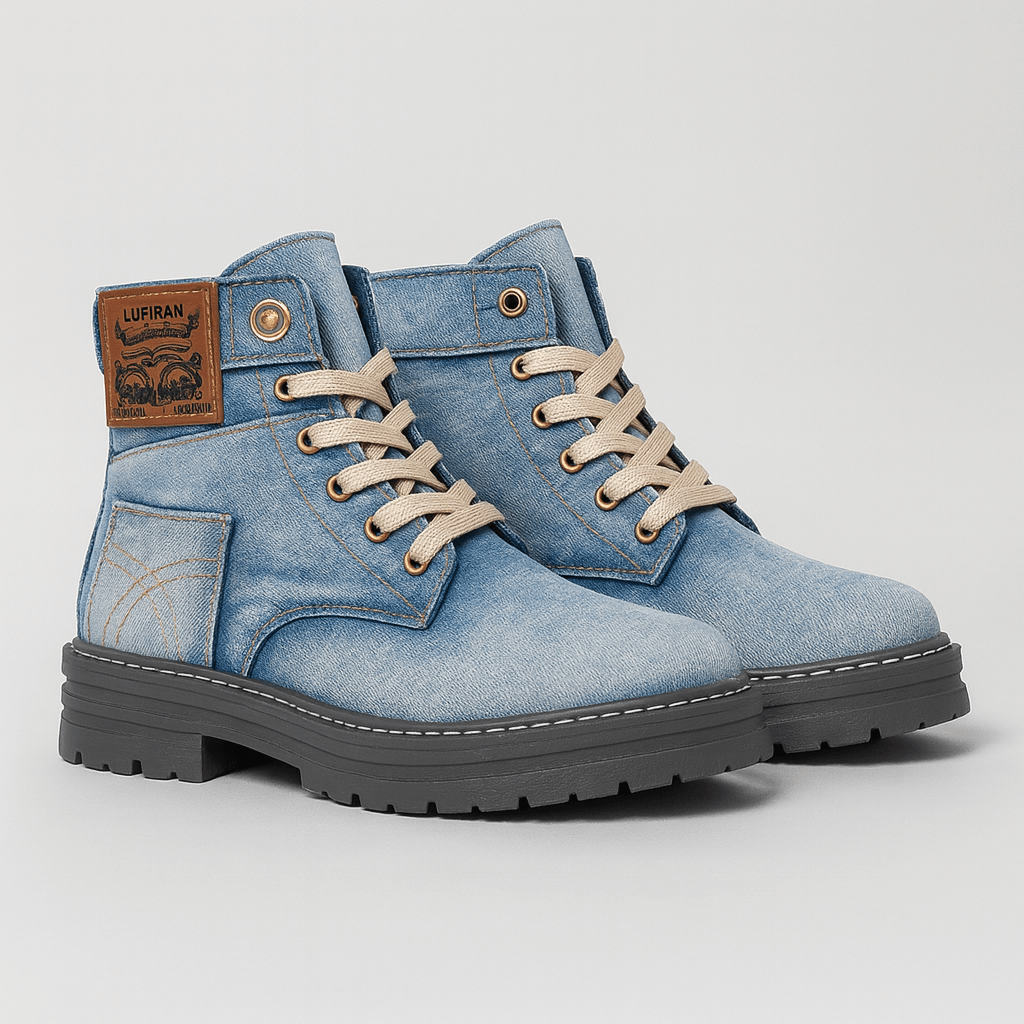 Stoneburry | Lace-up denim boots with rugged sole