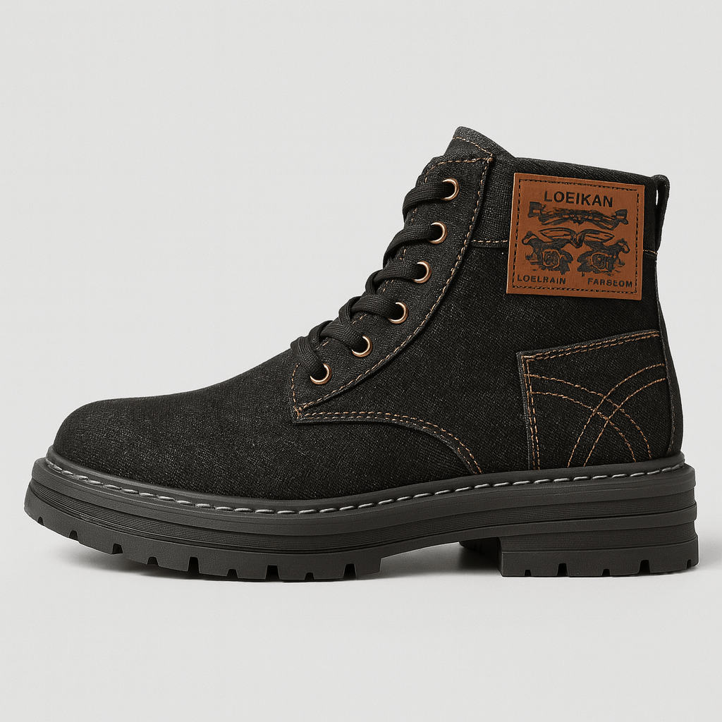 Stoneburry | Lace-up denim boots with rugged sole