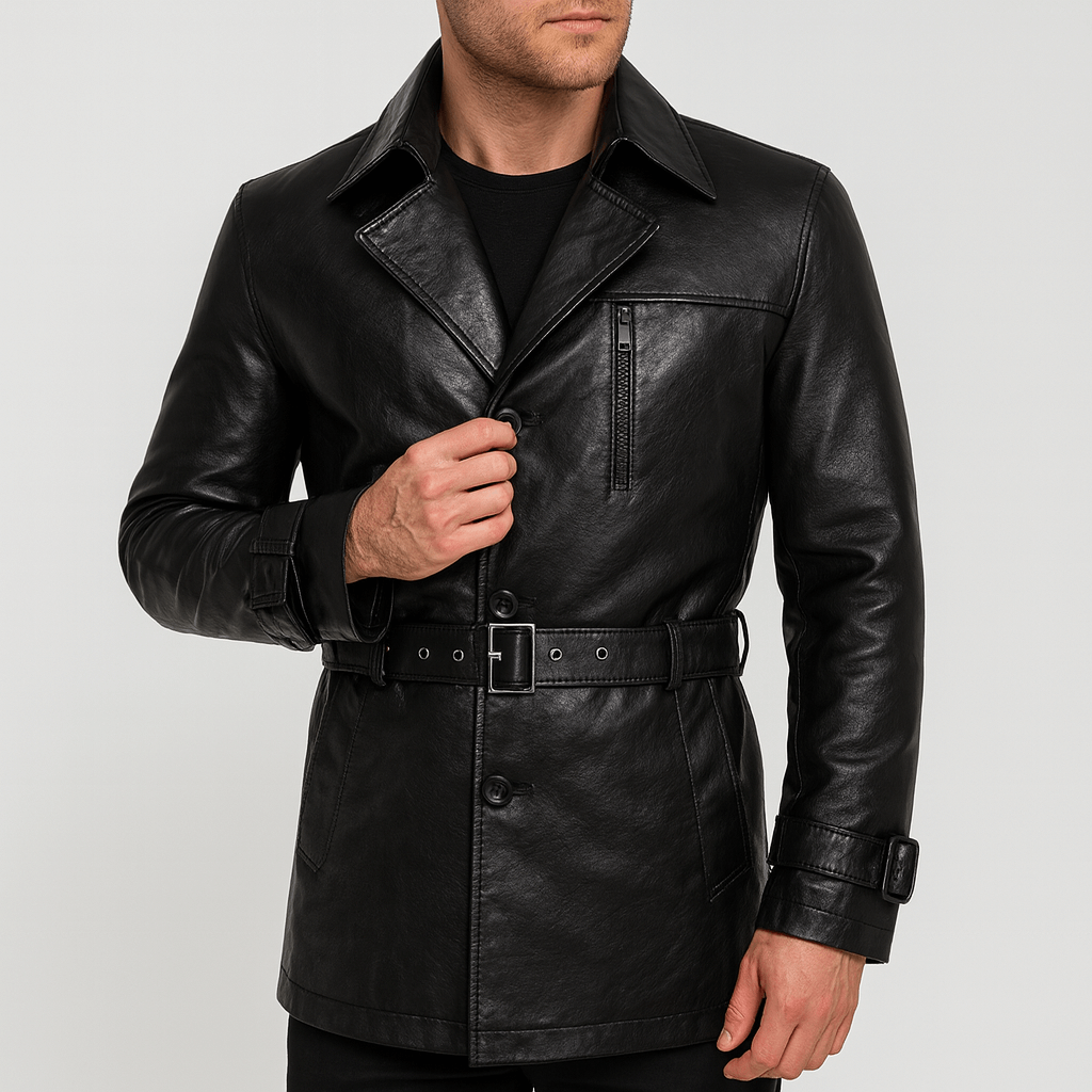 Stoneburry | Button-up leather trench coat