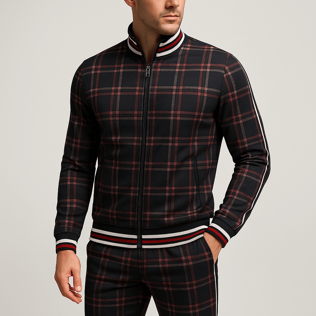 Stoneburry | Plaid tracksuit set with tapered pants