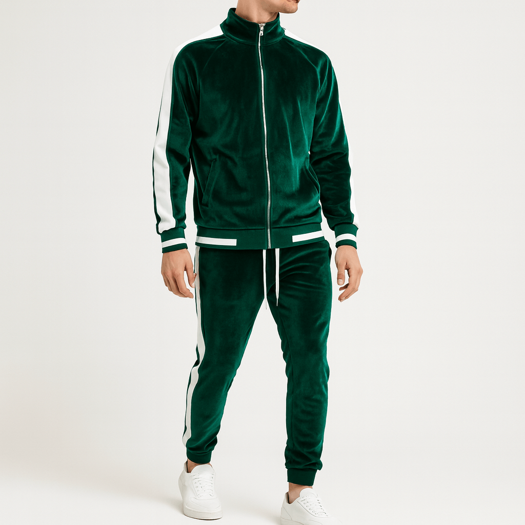 Stoneburry | Velvet 2-piece tracksuit with zipper and drawstring