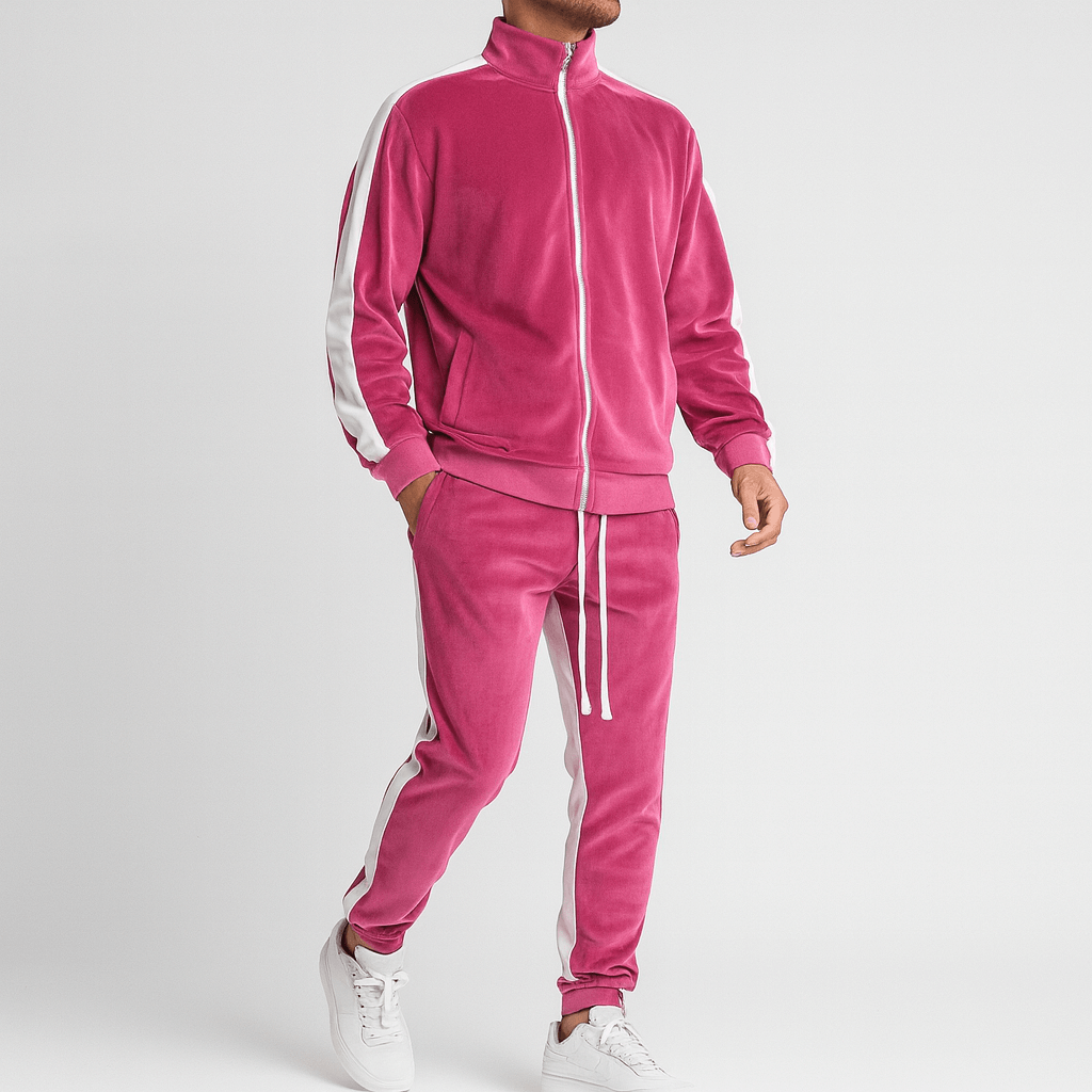 Stoneburry | Velvet 2-piece tracksuit with zipper and drawstring