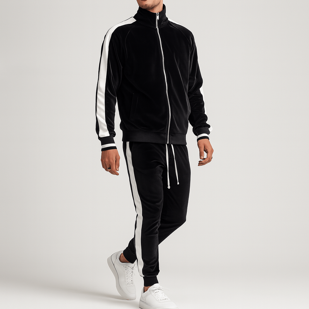 Stoneburry | Velvet 2-piece tracksuit with zipper and drawstring