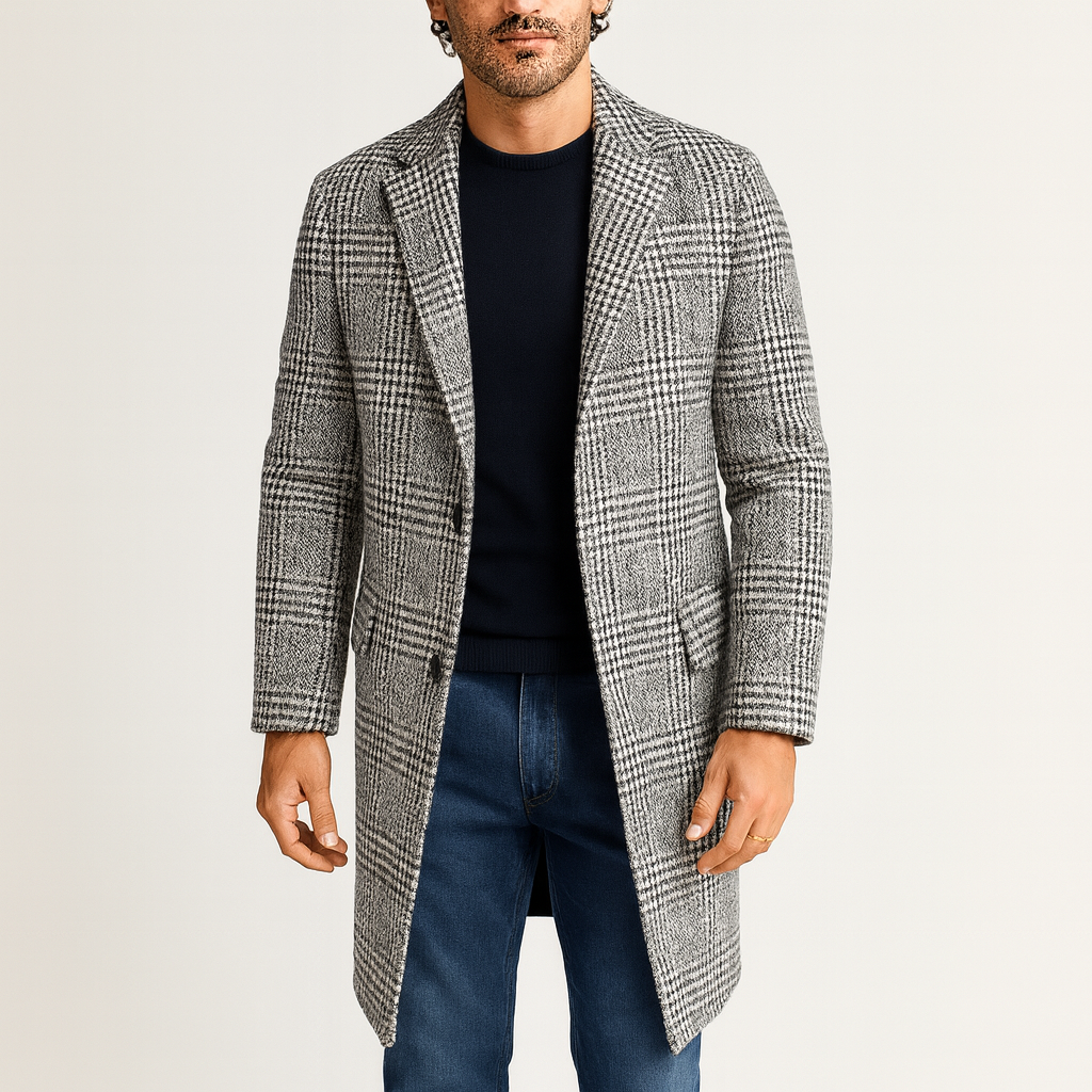 Stoneburry | Checked Wool Blend Tailored Overcoat